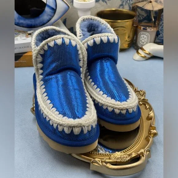 🆕 MOU 🧿 NWOT WOB Metallic Stingray Effect Blue Eskimo Ankle Boot, Sz EU 37 - Picture 10 of 13